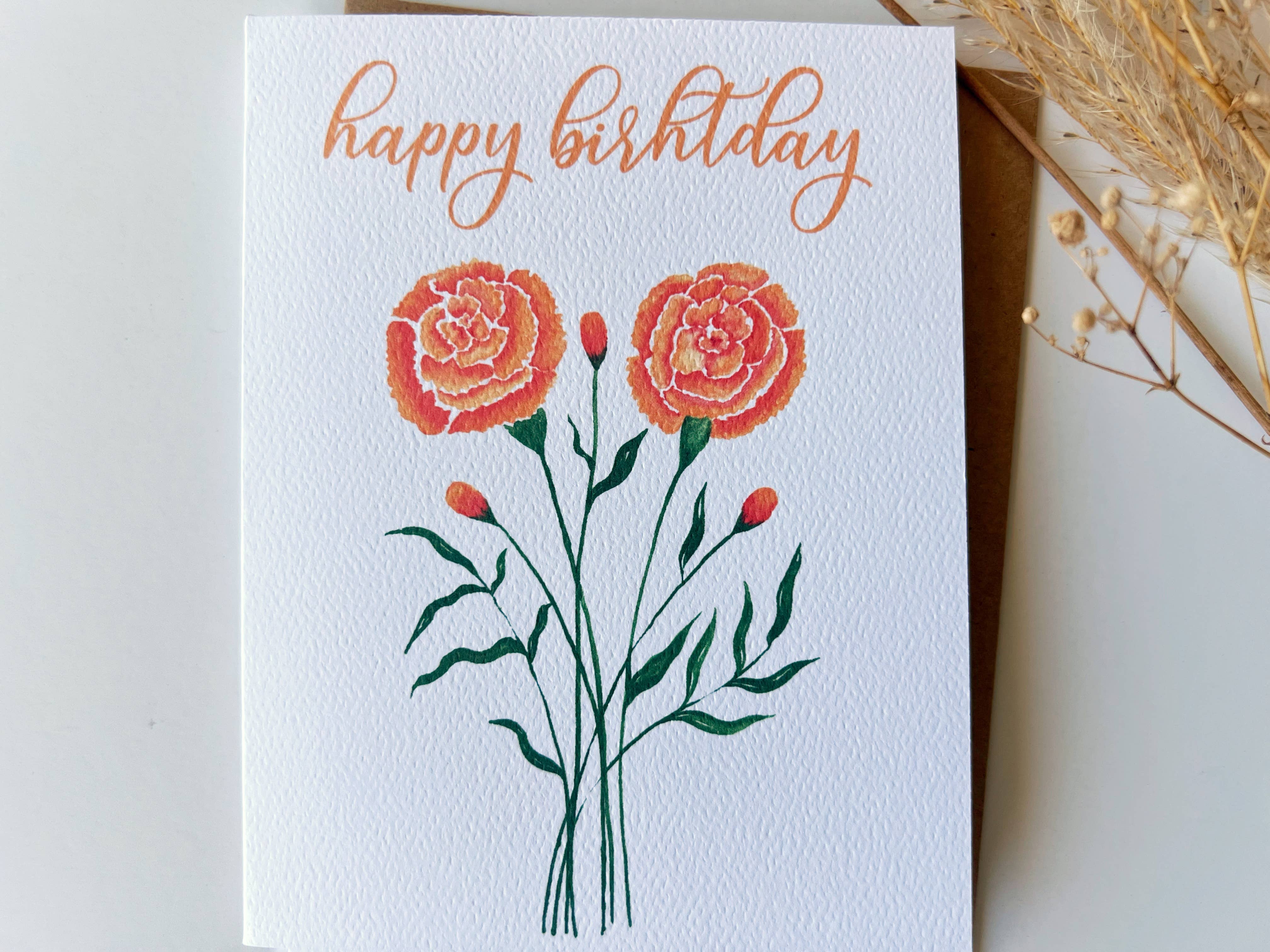 Ellamoonart - Wholesale Birthday Card - Orange Marigold Happy Birthday1