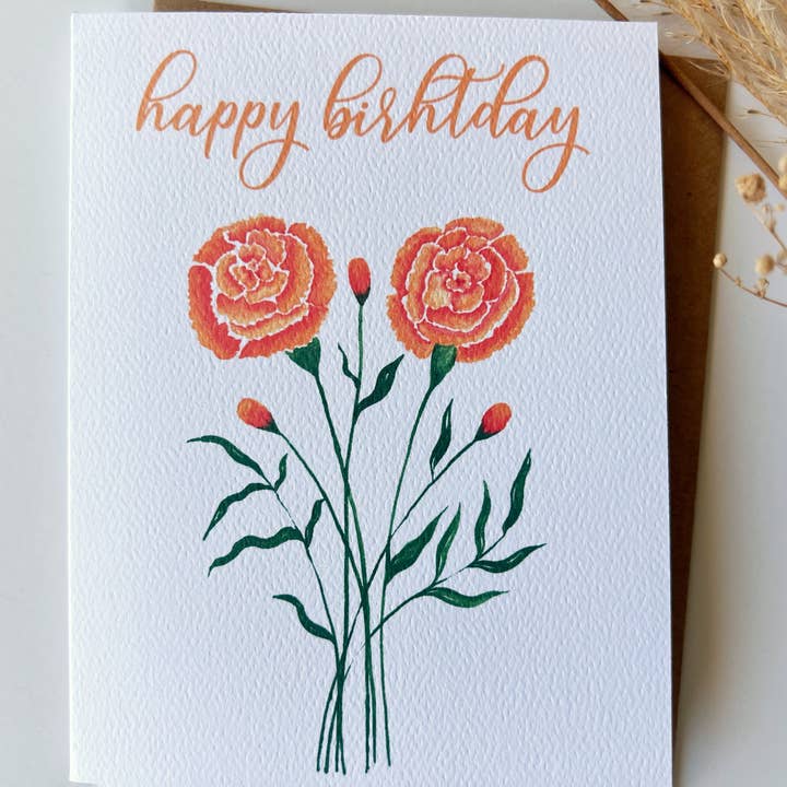 Ellamoonart - Wholesale Birthday Card - Orange Marigold Happy Birthday1