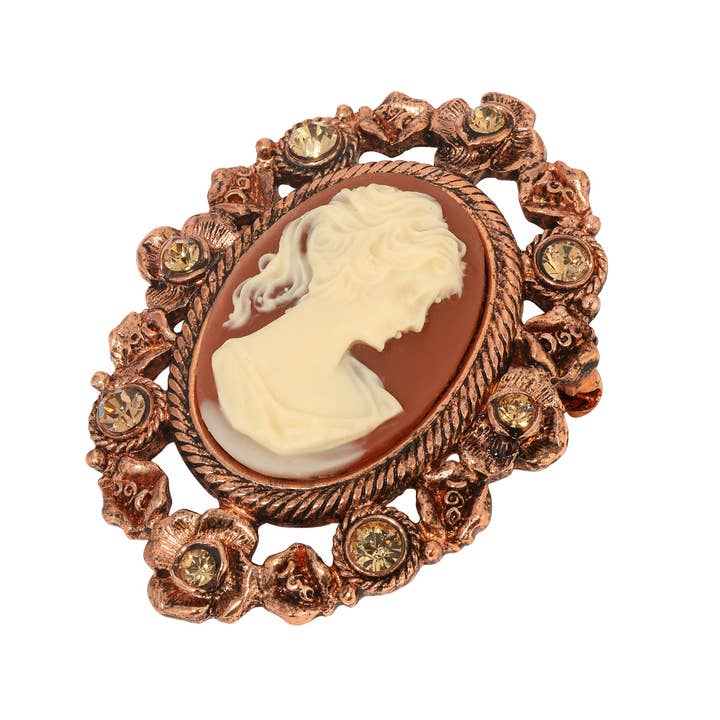 1928 Jewelry Floral & Topaz Crystal Cameo Brooch for wholesale by 1928 Jewelry