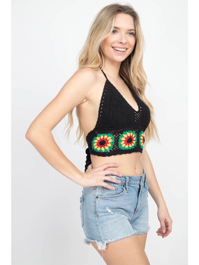 Lakhays Collection Inc. – wholesale Stickad topp - Dam – Rasta Flower Crochet Top1