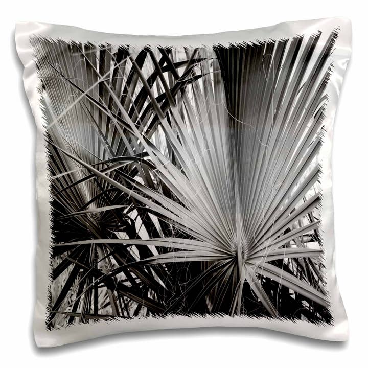 3dRose, Imagen de hojas de palmetto de palma en primer plano en blanco y negro, funda de cojín para venta al por mayor de 3dRose