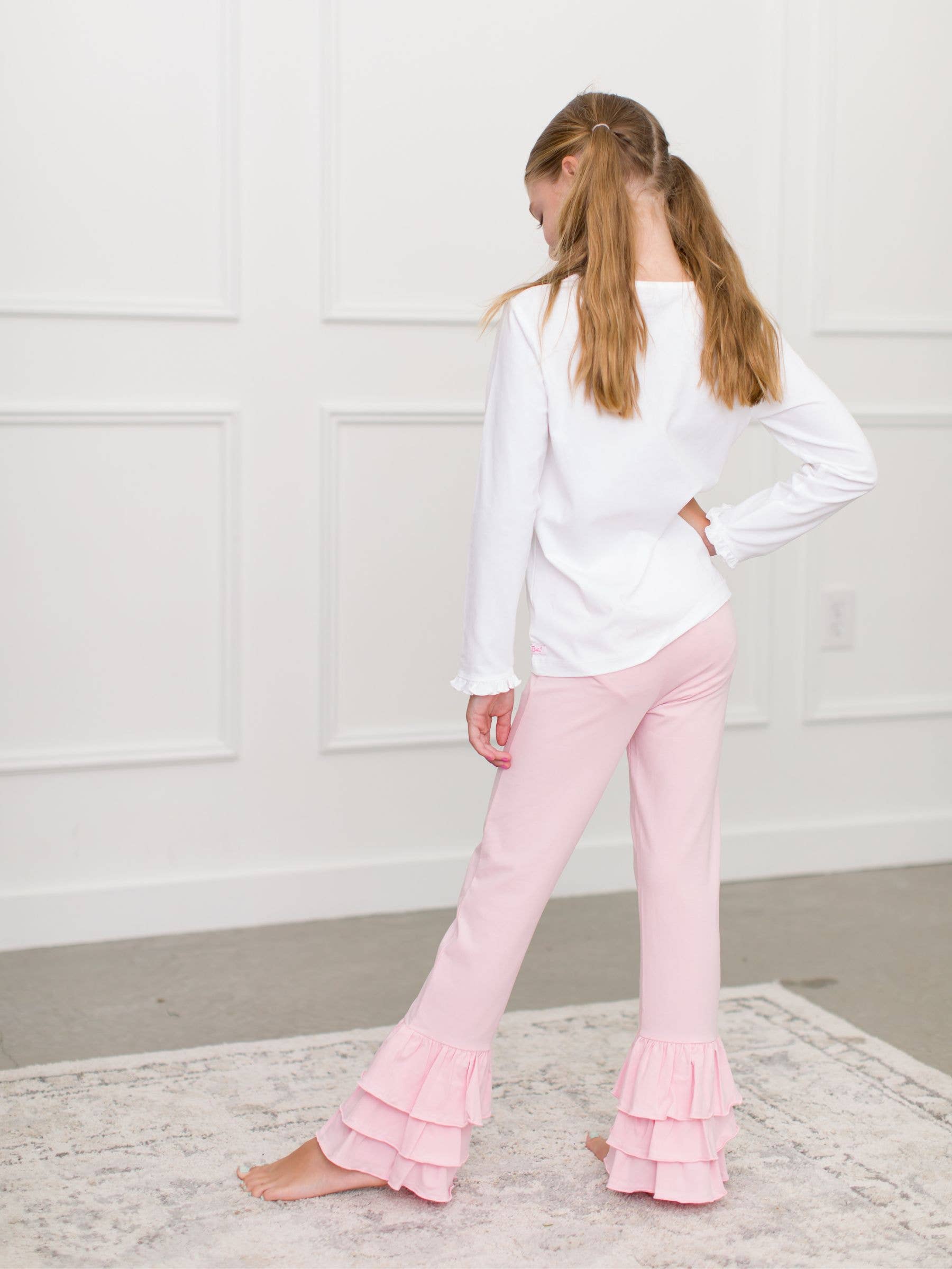 Girls Pink Ruffle Flare Pants for wholesale on Faire2