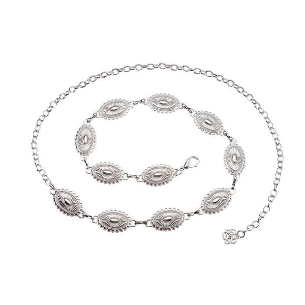 Silver Ladies Oval Western Style Chainlink Belt for wholesale on Faire