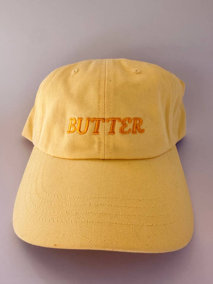 Butter Embroidered Dad Hat for wholesale by Hold Steady Designs