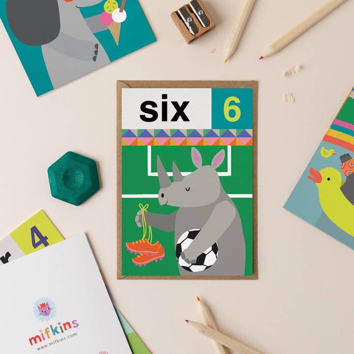 Carte d'anniversaire Rhino Six 6 ans pour la vente par Mifkins