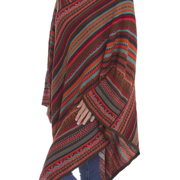 Poncho en tricot rouge Rivers Of pour la vente par NOVICA