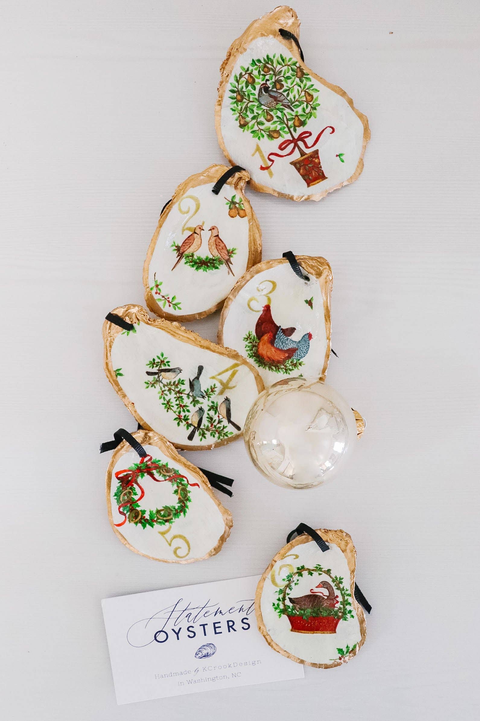 Kcrookdesign - Wholesale Ornament Set - The 12 Days of Christmas Statement Oyster Ornament Set1
