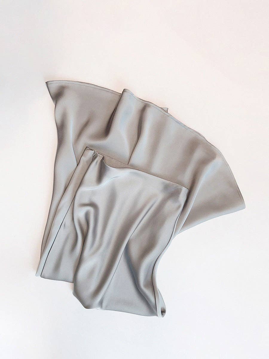 coffee Sateen Maxi Skirt with Elastic Waistband and invisible zipper ( Coffee) for wholesale on Faire15