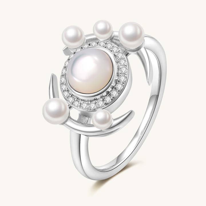 Galaxy Andromeda Mother of Pearls And Freshwater Pearls Ring In Sterling Silver for wholesale by Luniverse London