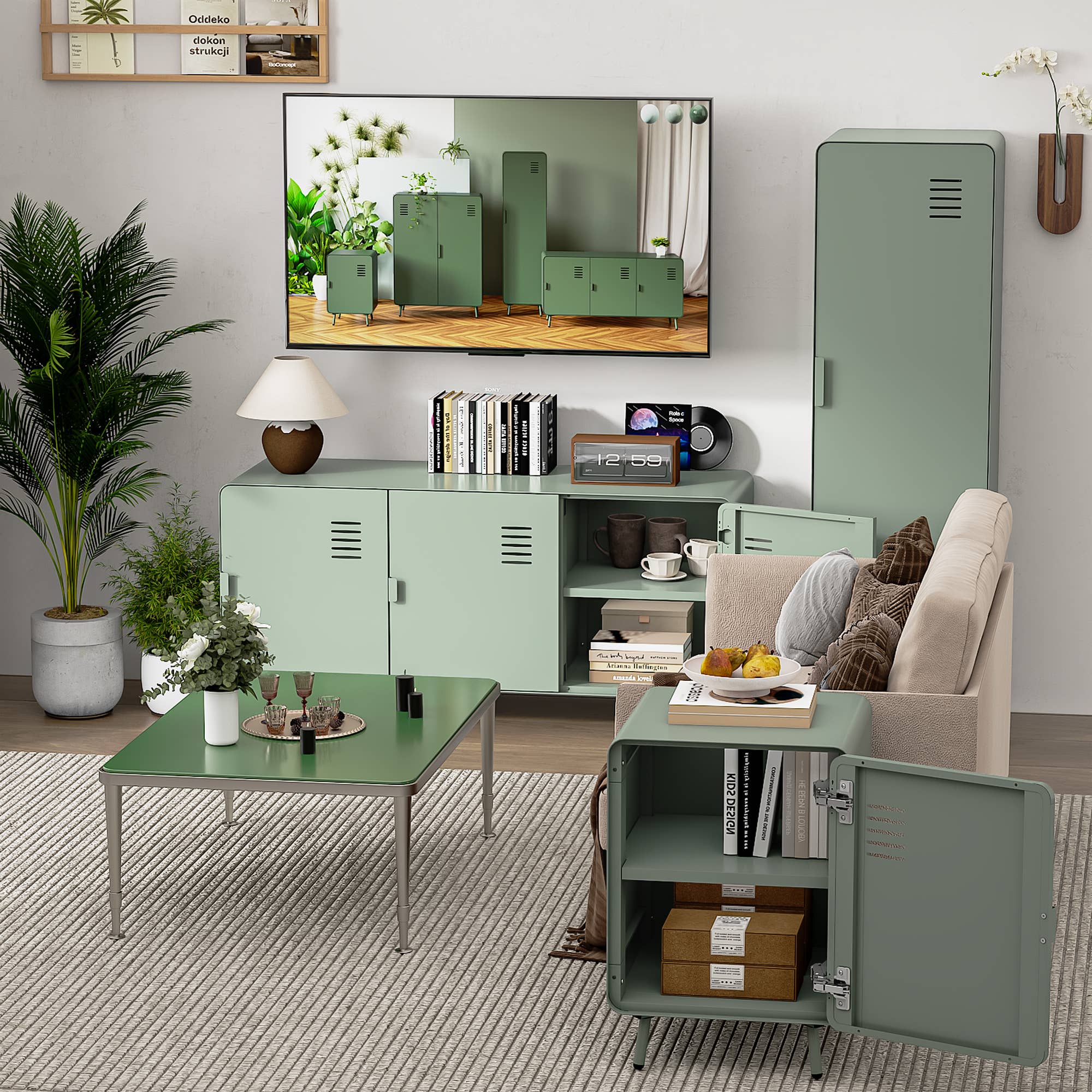 39F Inc. - Wholesale Console Table - Industrial TV Stand - Grey Green/Green/White10