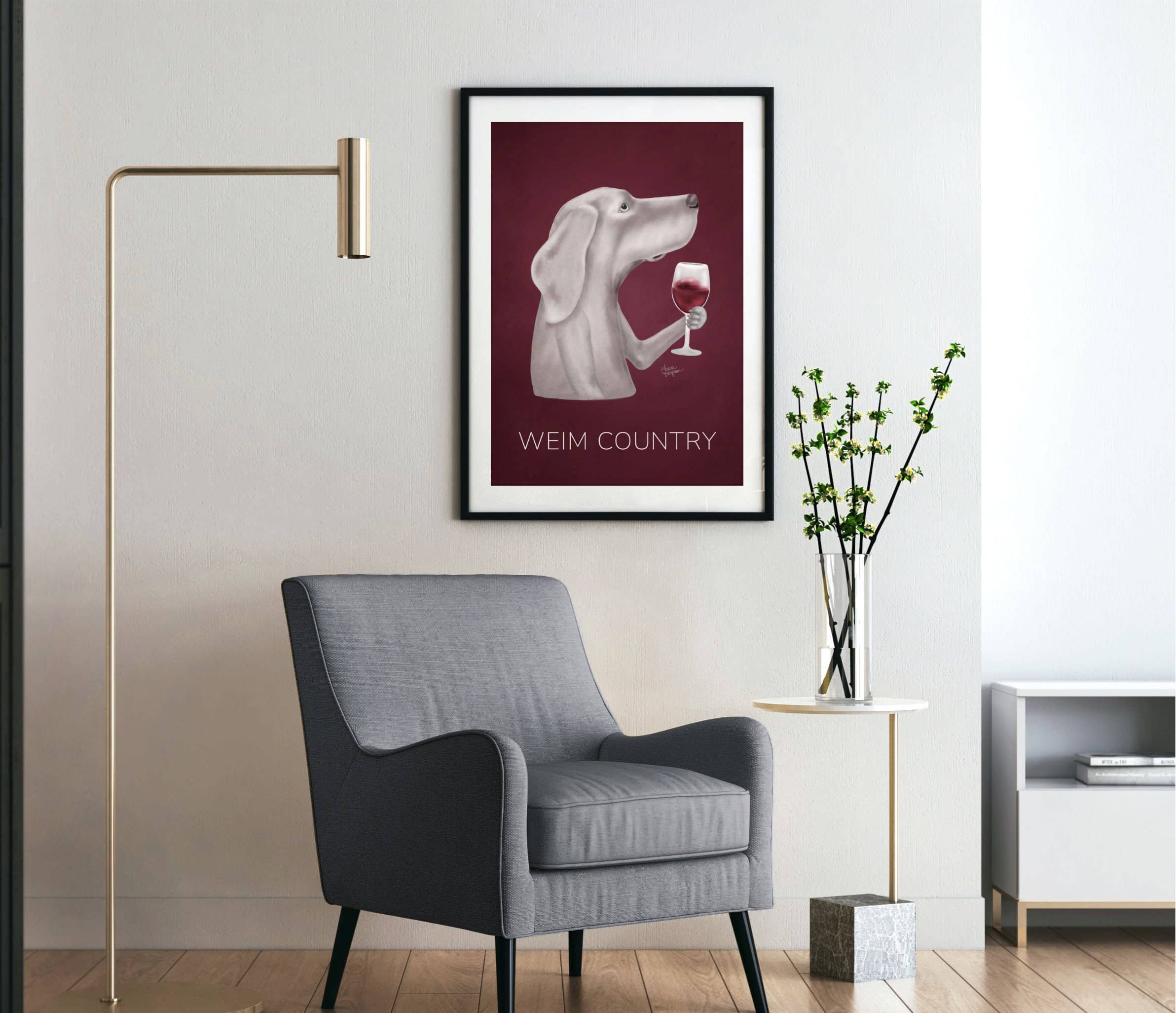 Laura Bergsma Studio - Wholesale Art Print - Weimaraner Dog Art Print, Weim Country4