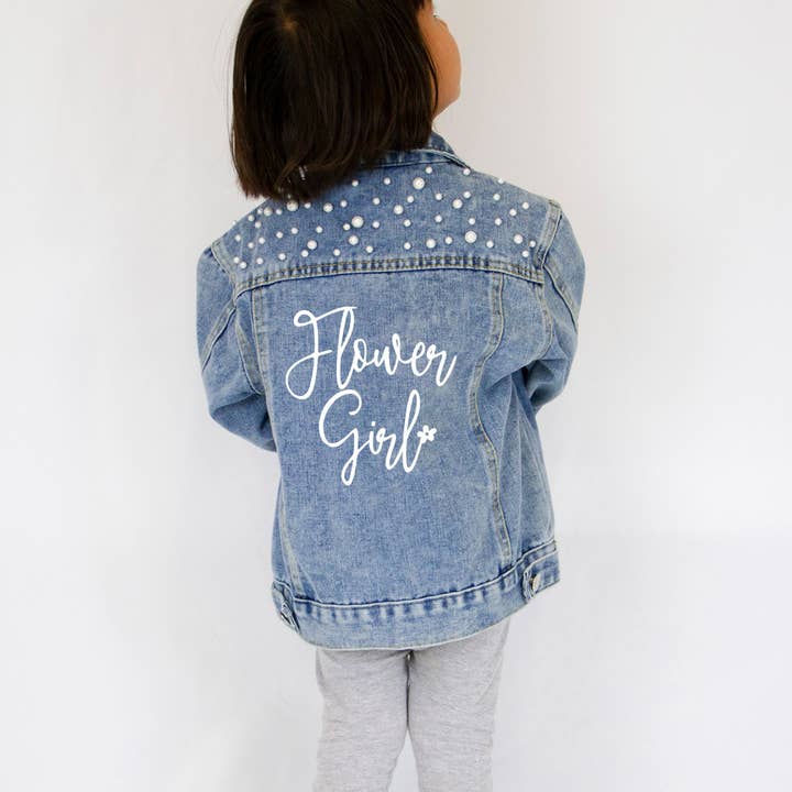 GiftsbyPR - Vendita all'ingrosso Giacca di jeans - Bambini - Giacca in denim Flower Girl, Giacca in jeans con fiori, Fiore personalizzato