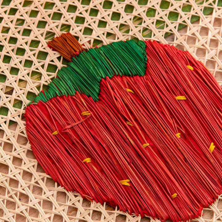 Washein - Wholesale Placemat - Red Strawberry Fruit Round Placemats Straw Woven2