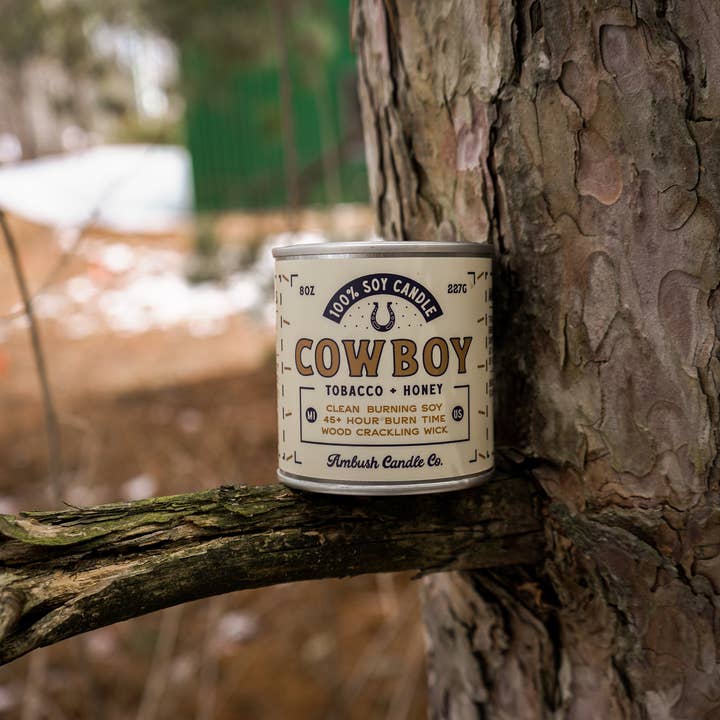 Ambush Candle Co. – wholesale Jar/filled candle – Cowboy | Tobacco + Honey 8oz Soy Candle17