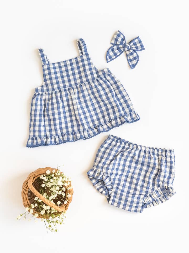 Colored Organics - Wholesale Shorts - Kids - Organic Helena Seersucker Ruffle Bloomer - Marino Gingham