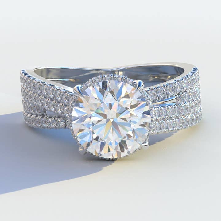 E VVS 2 karat rundslipad dold halo lab & pave lab diamantring - Je t’aime för wholesale av Mohana Jewels - Luxury