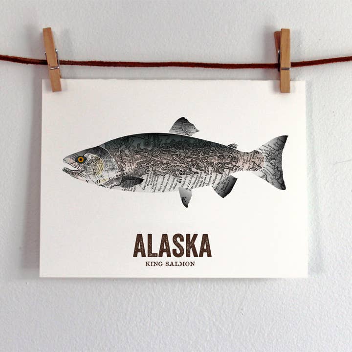 Wooden Pencil Company - Vente Affiche d'art - Art du poisson d'État de l'Alaska - King Salmon