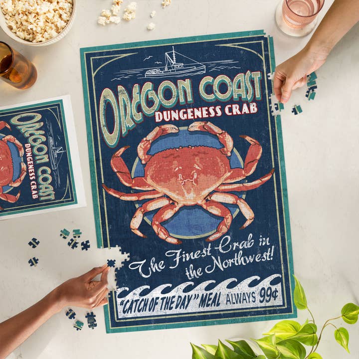 Lantern Press - Wholesale Puzzle - Adult - 1000 PIECE PUZZLE Oregon Coast, Dungeness Crab Vintage1