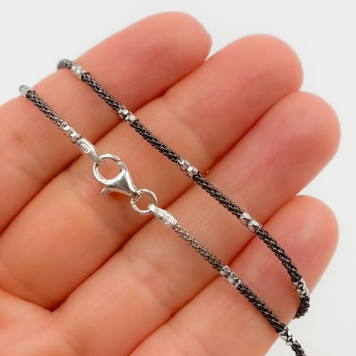 Jewels & Chains - Wholesale Link & Chain Necklace - PCT1602C. Black Rhodium Sterling Silver Popcorn Satellite Necklace