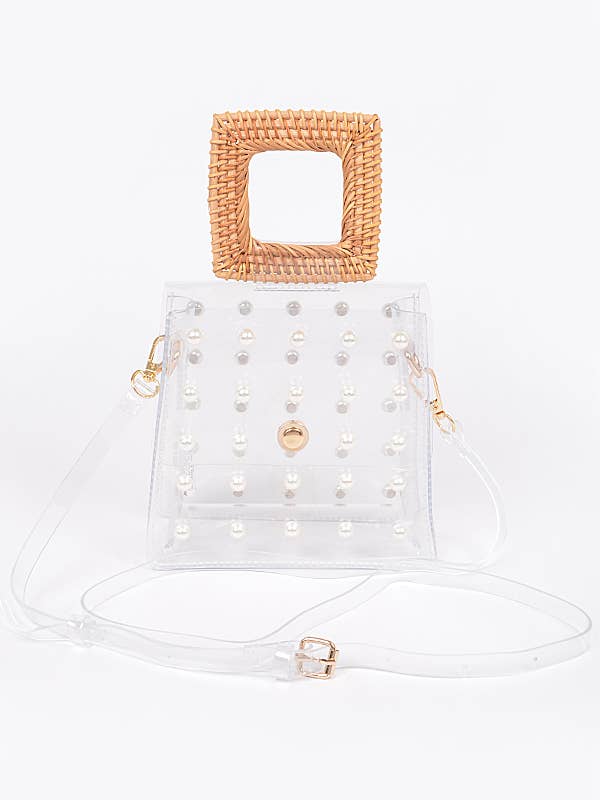 Sac à poignée transparente avec fausse perle pour la vente par Shop Neighbors
