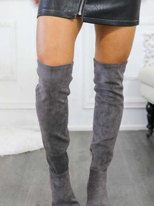 Set The Bar Pointed Toe Knee High Boots Grey for wholesale by SurelyMine