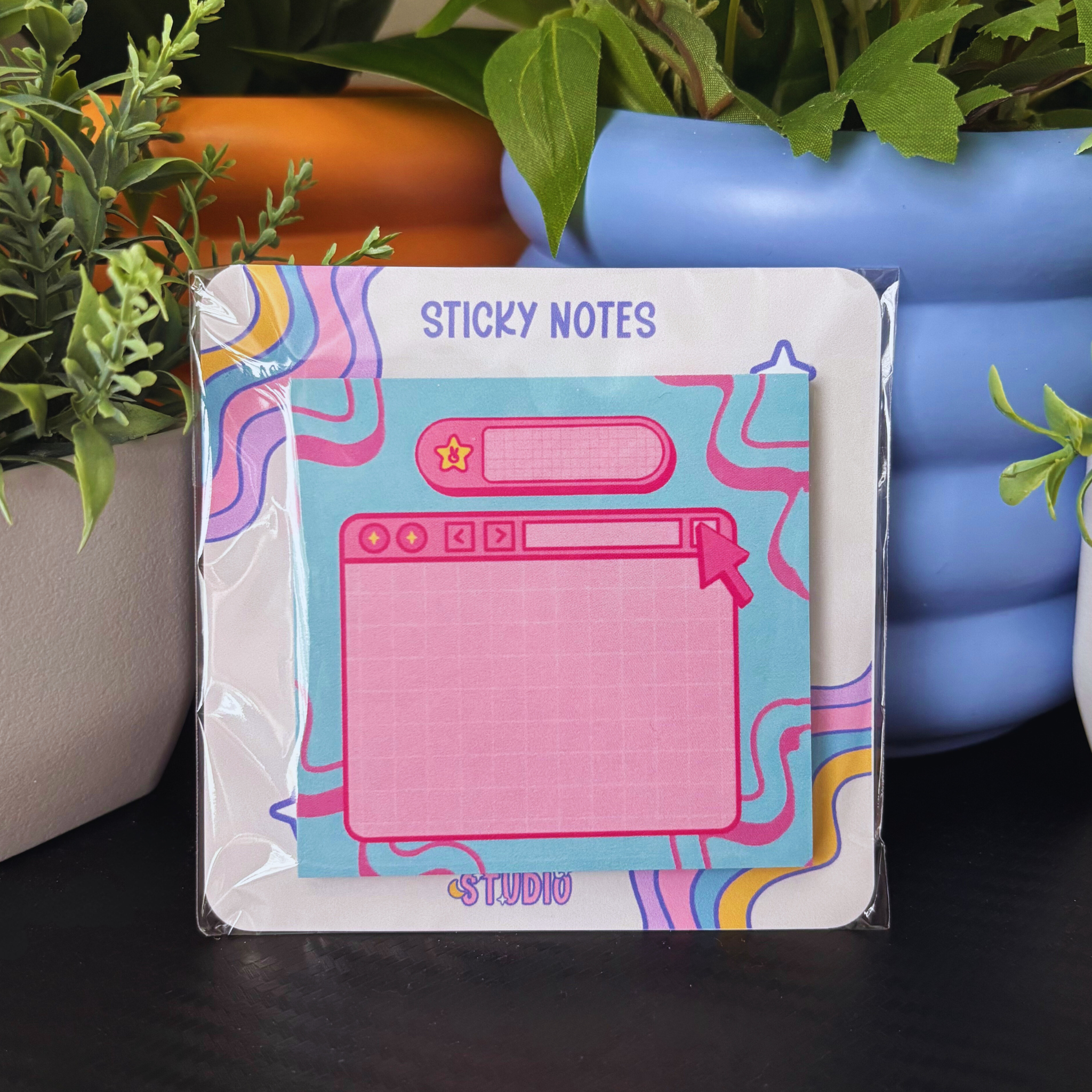 Drimsy Studio - Wholesale Sticky Notes - Y2K Inspired Pink and Blue Sticky Notes 3x3 inch | 50 sheets | Old Computer Retro Wavy Stationery1