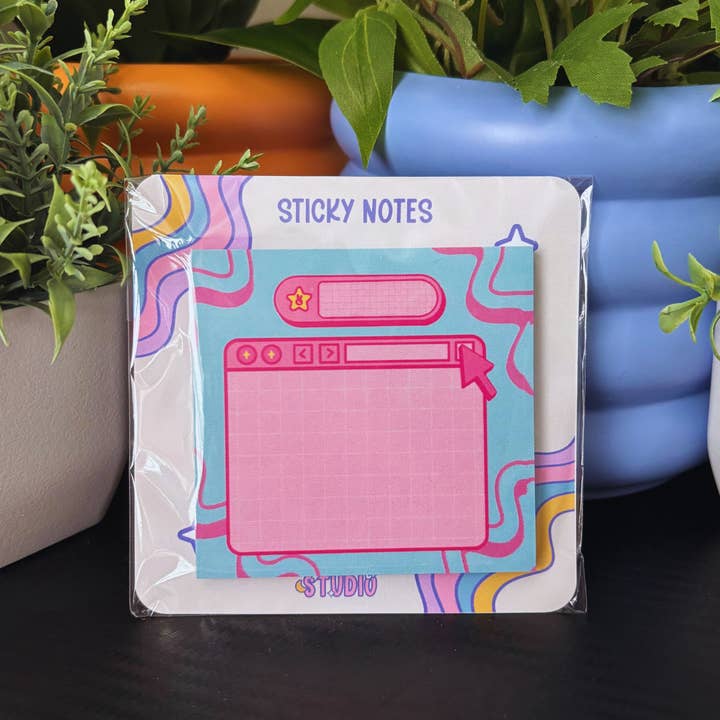 Drimsy Studio - Wholesale Sticky Notes - Y2K Inspired Pink and Blue Sticky Notes 3x3 inch | 50 sheets | Old Computer Retro Wavy Stationery1