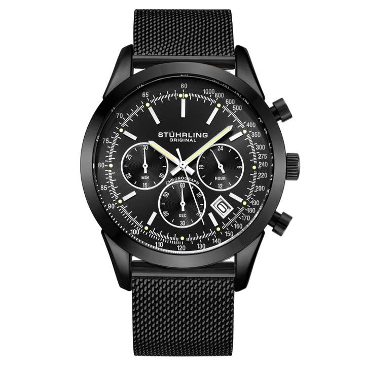 Stuhrling – Großhandel Armbanduhr – Herren – Rialto Quarz-Chronographenuhr - Schwarzes Stahlarmband
