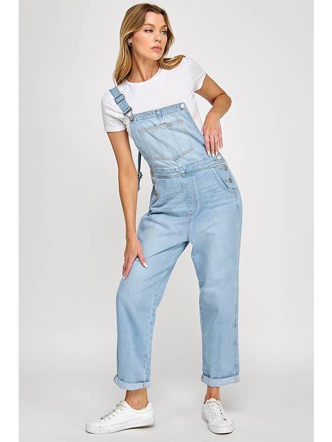 Sneak Peek - Wholesale Overalls - Women's - ♡33% OFF♡ DENIM OVERALL WITH FRONT POCKET AND CUFF DETAIL