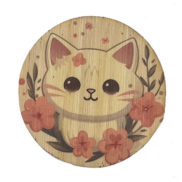 Bamboo Wood Stickers - Wholesale Sticker - Kawaii Cat w/ Sakura0