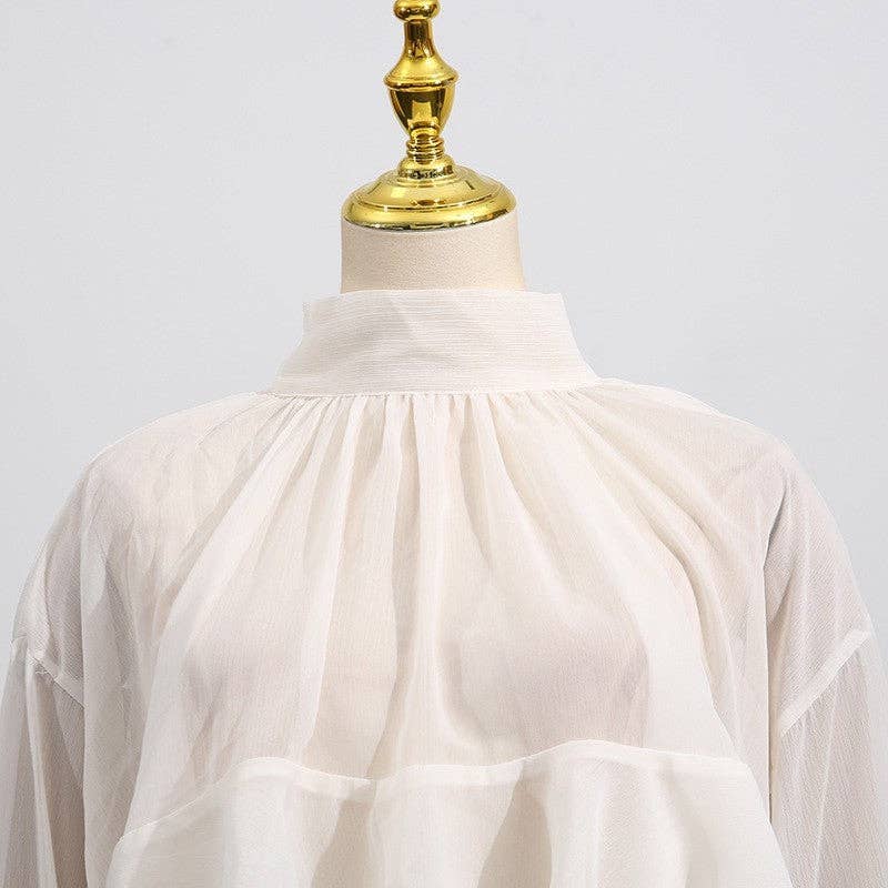 FurDecoration - Vente Chemisier – femme - Haut à manches longues avec bordure en dentelle ajourée4