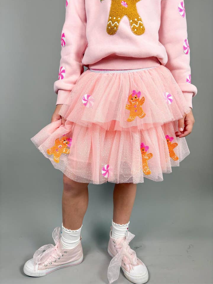 Jupe en tulle patchwork pain d'épice de fête | Noël pour la vente par Three Wildflower Designs