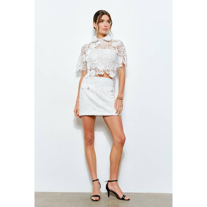 INA - Wholesale Blouse - Women's - Short Sleeve Floral Lace Overlay Crop Top