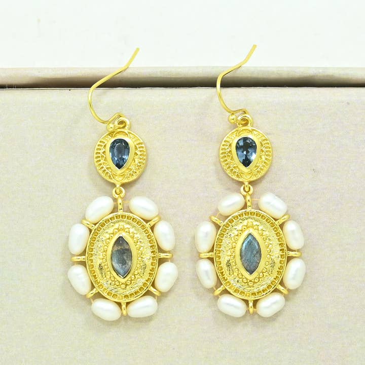 Gemma Earring Gold Plated - Pearl, Labradorite & Iolite for wholesale by Schmuckoo Berlin