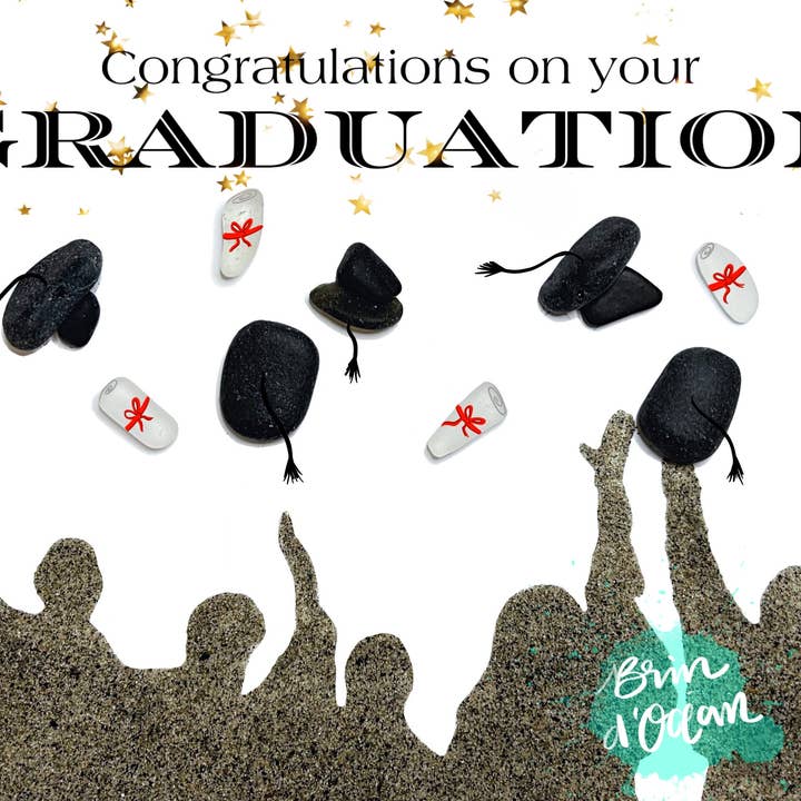Graduation Sea Glass greeting card for wholesale by Brin d’Ocean