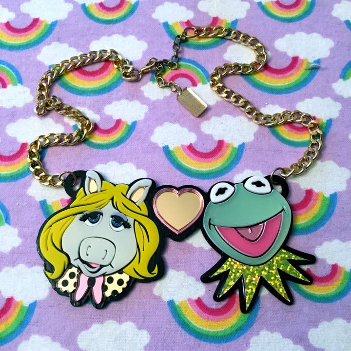 I'm Your Present - Wholesale Pendant/Charm Necklace - Miss Piggy Loves Kermit Laser Cut Acrylic Necklace2