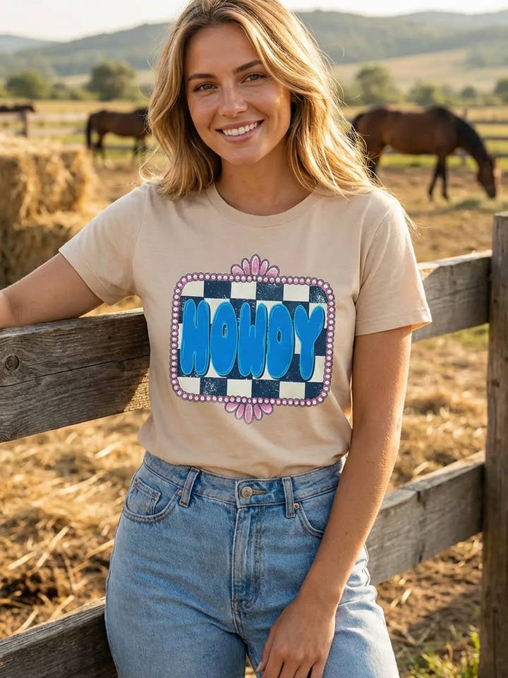 BC DTF CHECKER HOWDY TEES, TSHIRTS, T-SHIRTS for wholesale by L&B Life