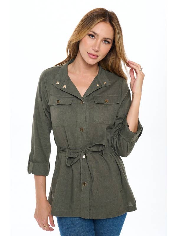 Olive Breezy Linen Anorak para venda a revendedores na Faire