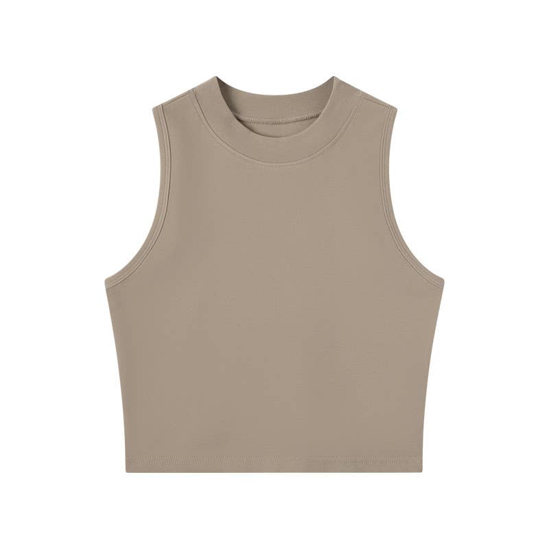 HIDDENBRAND - Wholesale Tank Top - Women's - Basic Essential cotton high neck crop fitted tank top1