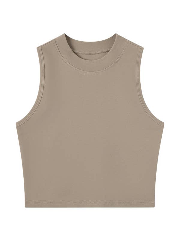 HIDDENBRAND - Wholesale Tank Top - Women's - Basic Essential cotton high neck crop fitted tank top1