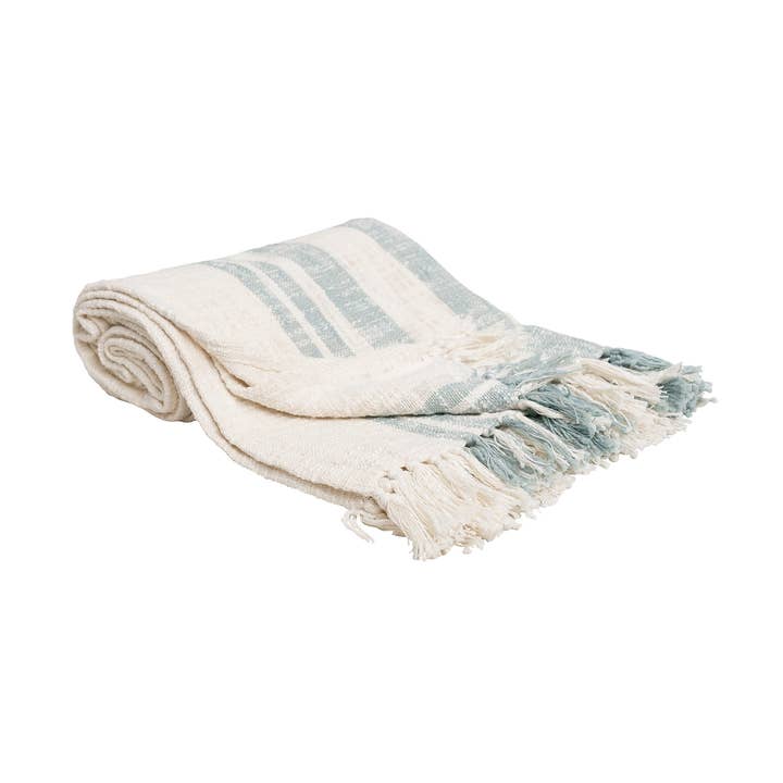 Morgan Fountain Blue Tassel Throw Blanket for wholesale by carol & frank
