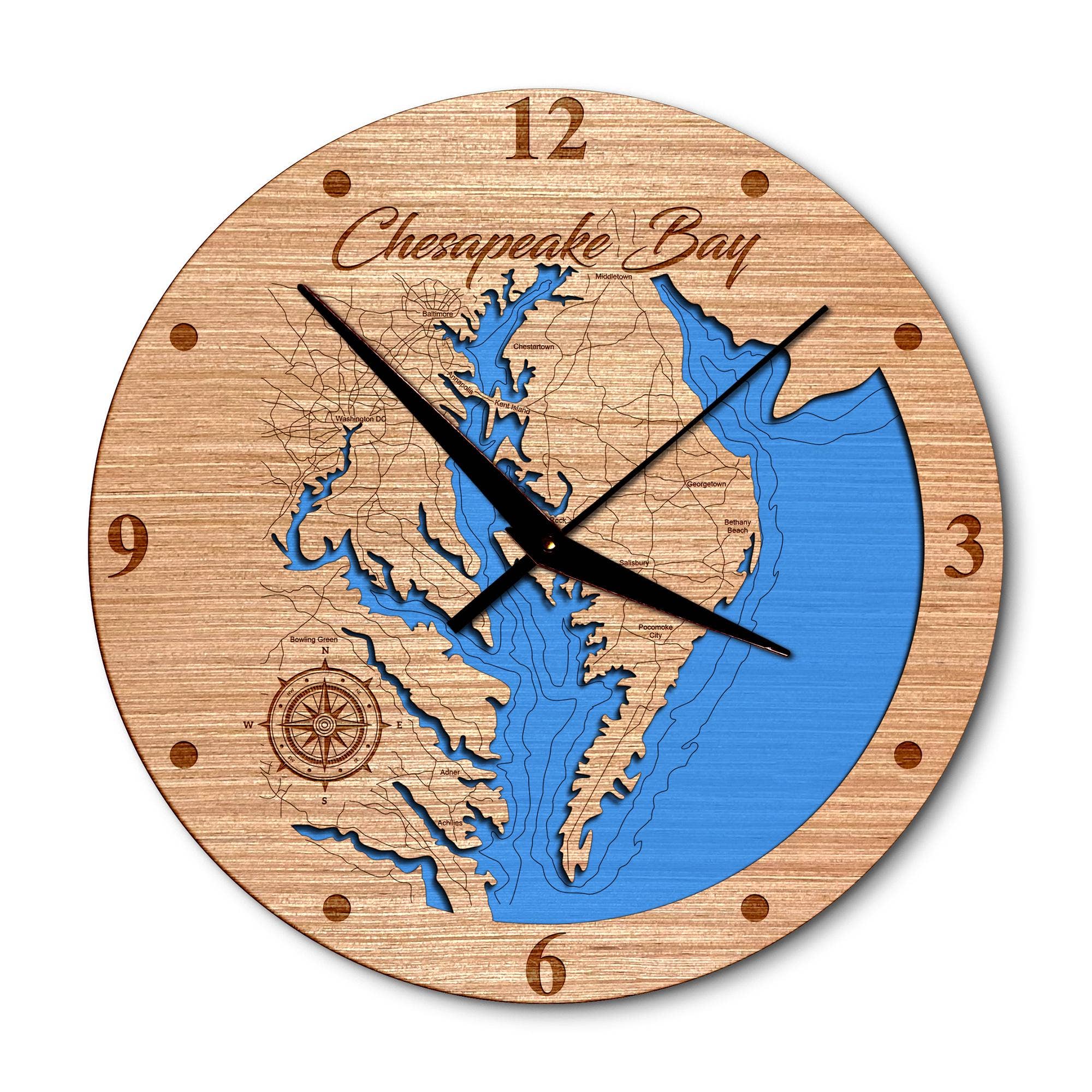 Premier Gifts and More - Vente Horloges murales - Horloge Carte en Couches de la Baie de Chesapeake - Décoration Intérieure Unique0