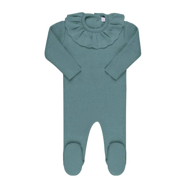 Knit Ruffled Ribbed Footie ~ Green for wholesale by Bon Knit