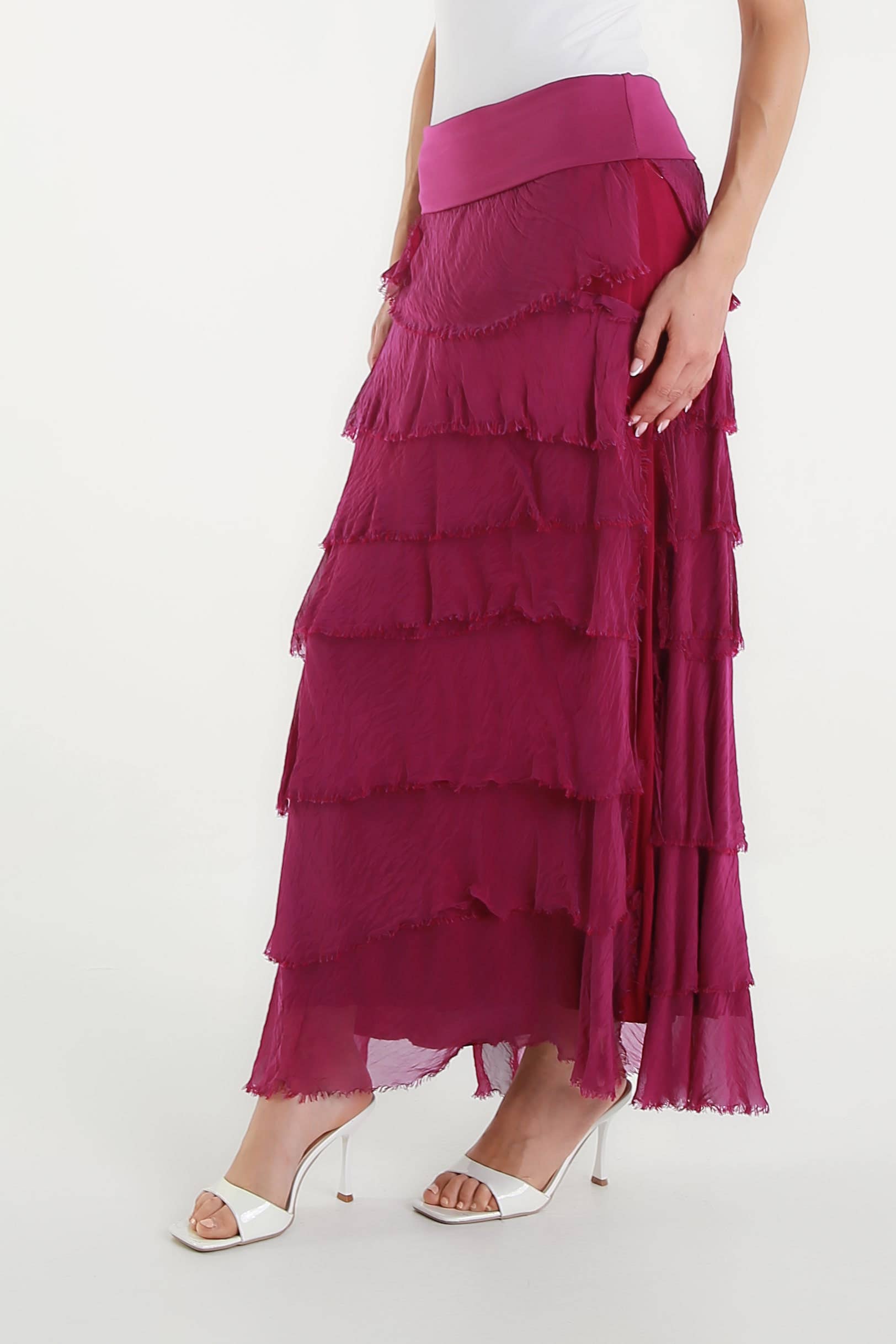 TINA Stephens Italy/Tees By Tina - Wholesale Skirt - Women's - Elisa Silk Ruffle Skirt (SL201)35