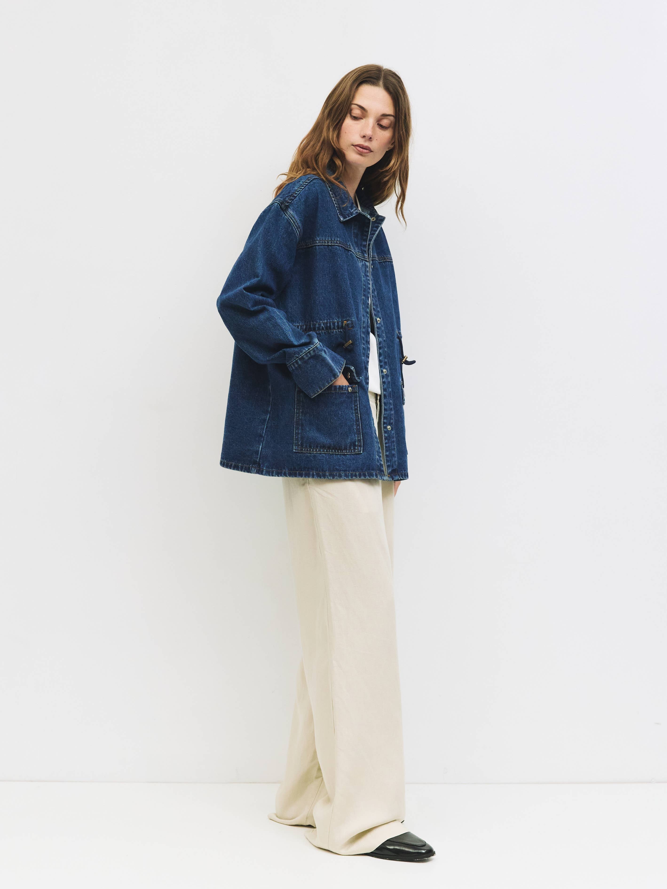 WASHED BLUE The Aster Jacket | Denim Drawstring Jacket for wholesale on Faire2