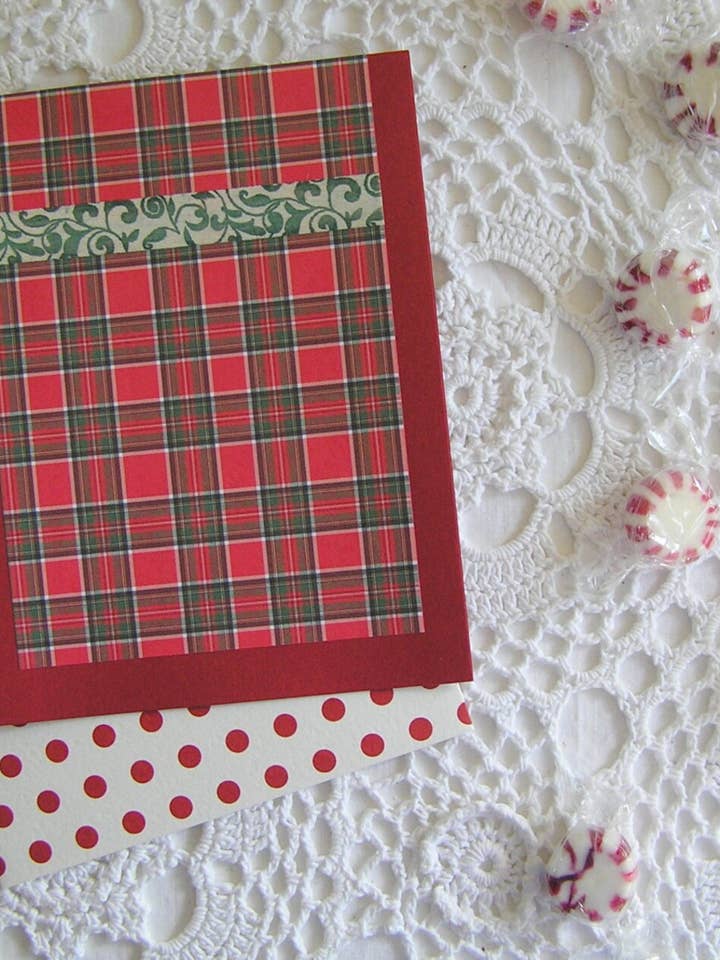 Red & Green Holiday Tartan Plaid Note Card Set for wholesale by Sugar Shop Vintage & Paperie