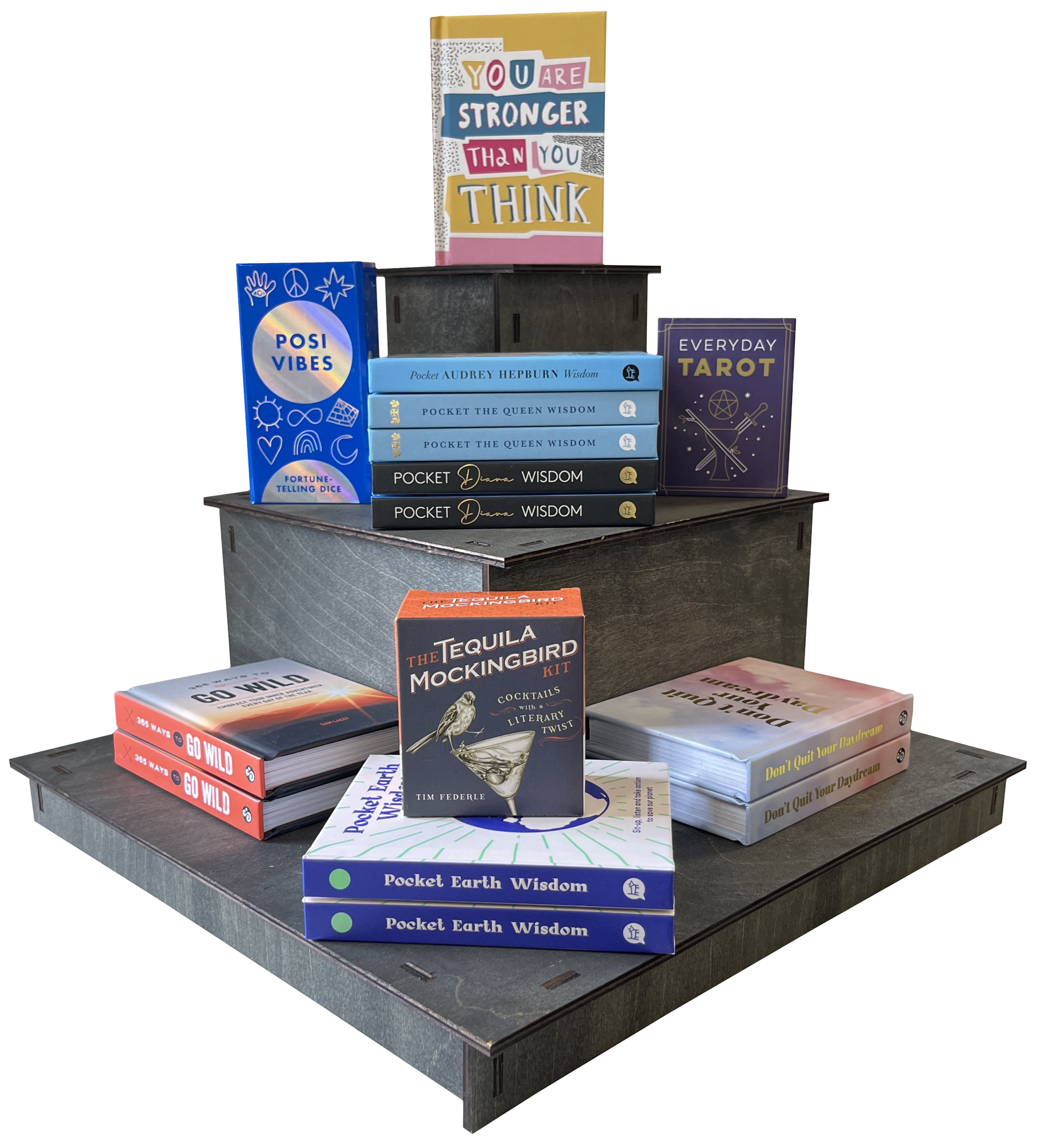 Torched Displays - Wholesale Displaystandaard/case voor retailer - Draagbaar houten displayrek met 3 niveaus voor in de hoek22