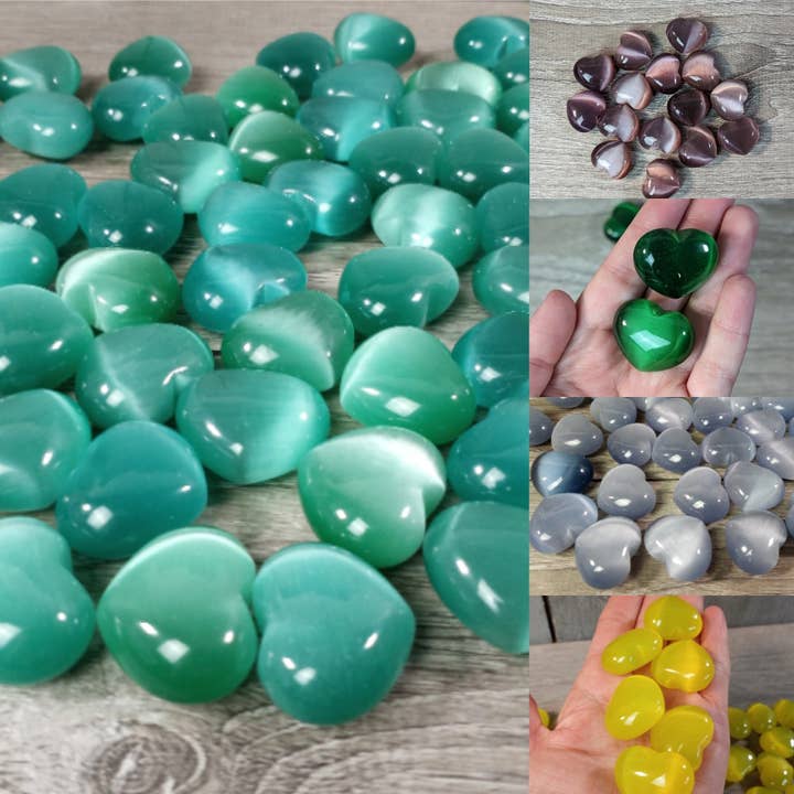 Keystone Crystals - Wholesale Spiritual Stone/Crystal - Fiber-Optic Cat's Eye Heart Puffy 1-Inch Wholesale Gemstone