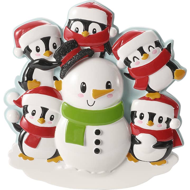 PolarX Ornaments - Wholesale Ornament - Penguin Family Building a Snowman Personalized Ornament3