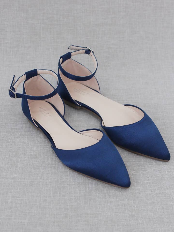 Kailee P. - Wholesale Flats - Women's - Satin Pointy Toe Flats with Ankle Strap21